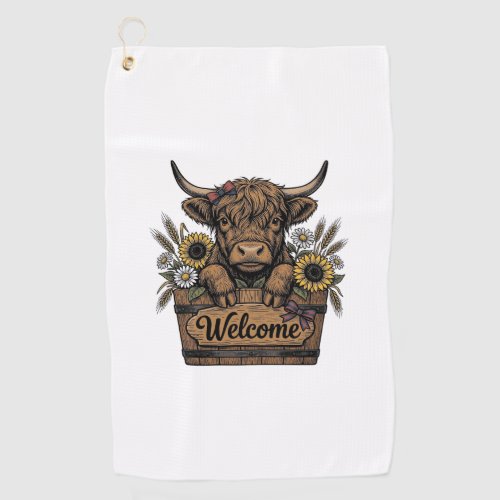 Patriotic Calf Welcome Vintage Farmhouse Floral Ar Golf Towel