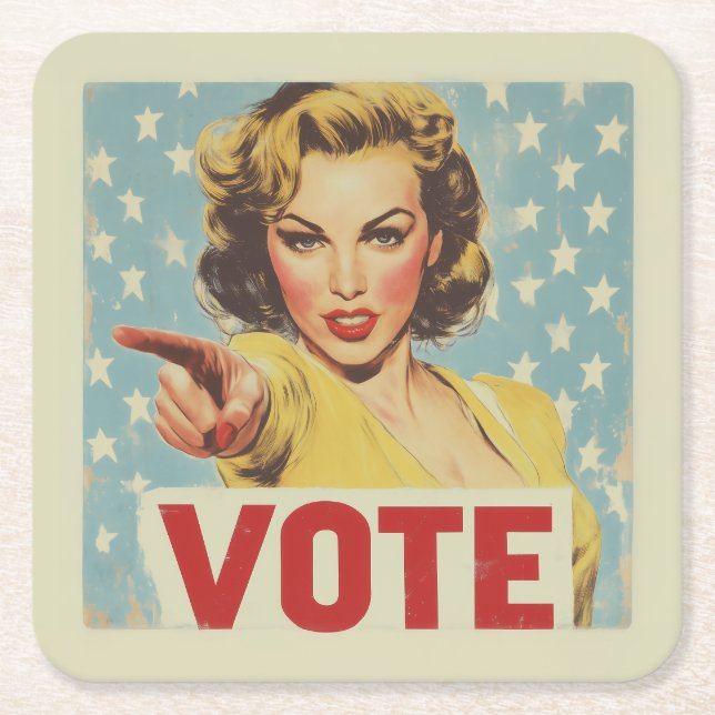 Patriotic Call to Action: Vote! Square Paper Coaster (Front)