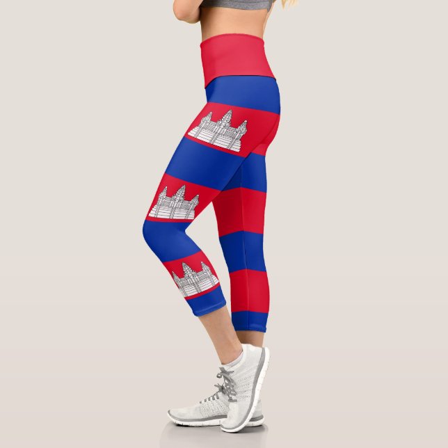 Patriotic Cambodia Flag Capri Leggings (Left)