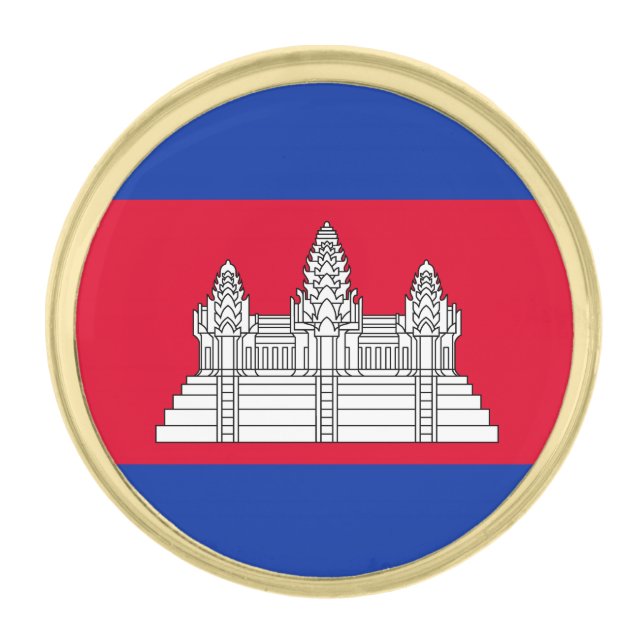 Patriotic Cambodia Flag Gold Finish Lapel Pin (Front)