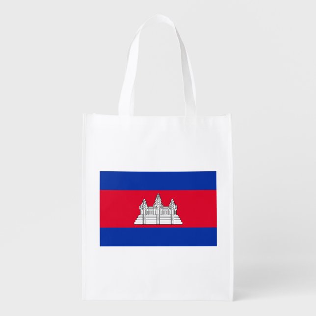 Patriotic Cambodia Flag Grocery Bag (Front)