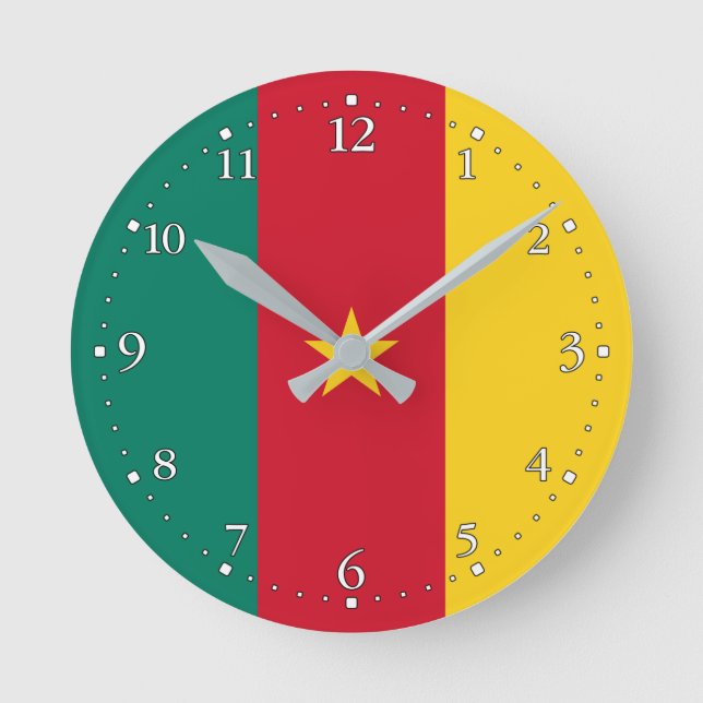 Patriotic Cameroon Flag Round Clock (Front)