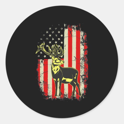 Patriotic Camo American Flag Deer Hunters Hunting Classic Round Sticker