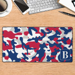 Patriotic Camo Personalized Monogram Camouflage Desk Mat<br><div class="desc">Introducing our camo desk mat, perfect for adding a touch of military-inspired style to your home office or gaming setup. The red white and blue camouflage design brings a rugged yet sophisticated look to your workspace. This extra large mouse pad is the perfect office accessory, providing a smooth surface for...</div>