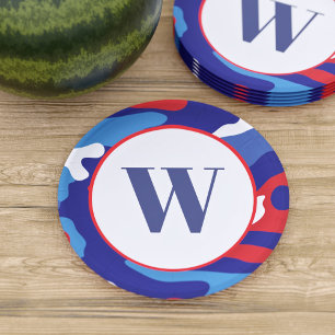Patriotic Camo Red White and Blue Camouflage Party Paper Plates