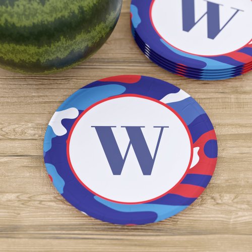 Patriotic Camo Red White and Blue Camouflage Party Paper Plates