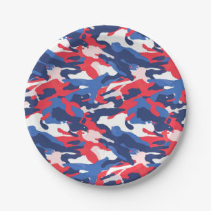 Patriotic Camo Red White Blue USA American Freedom Paper Plates