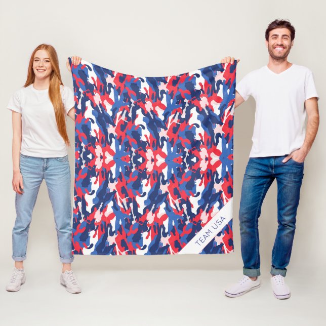 Patriotic Camo Red White Blue USA Freedom Fleece Blanket (In Situ)