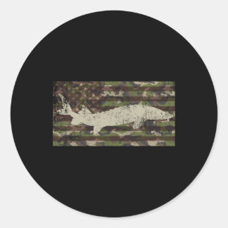 Patriotic Camo Us Flag Sturgeon Fishing Classic Round Sticker