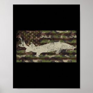 Patriotic Camo Us Flag Sturgeon Fishing Poster