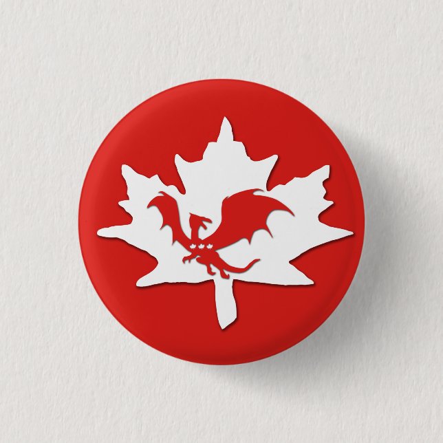 Patriotic Canadian Dragon Red Button (Front)