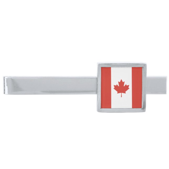 Patriotic Canadian Flag Silver Finish Tie Bar (Front)