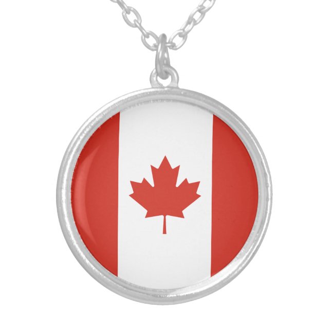 Patriotic Canadian Flag Silver Plated Necklace (Front)