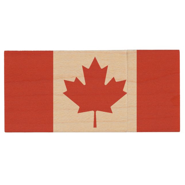 Patriotic Canadian Flag Wood Flash Drive (Front)
