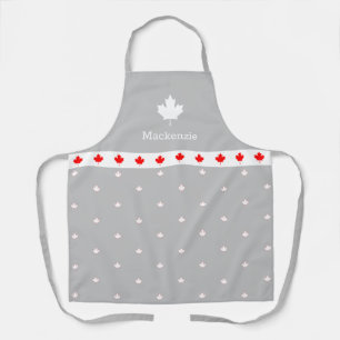 Patriotic Canadian Red and White Maple Leaf GREY Apron
