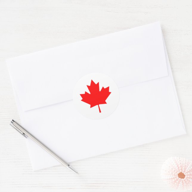 Patriotic Canadian red maple leaf Canada Day Classic Round Sticker (Envelope)