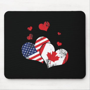 Patriotic Canadian Usa Flag America Lover Hearts C Mouse Pad