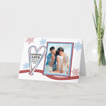 Patriotic Candy Cane Heart Photo Holiday Card by happygotimes at Zazzle