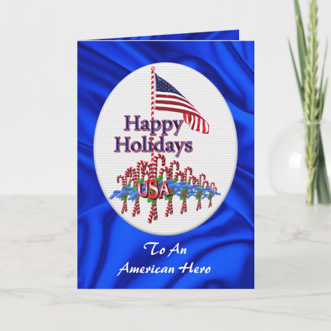 Patriotic Candy Canes Christmas Card (Front)