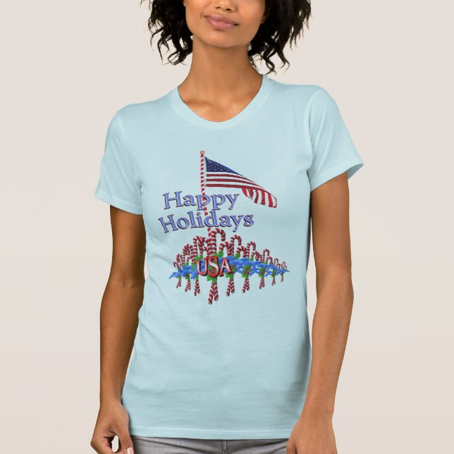 Patriotic Candy Canes Christmas T-Shirt (Front)