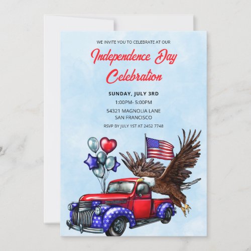 Patriotic Car and Eagle 4th Of July Invitations