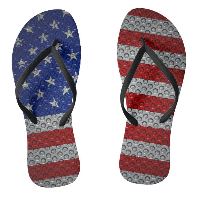 Patriotic Carbon Fiber Metal Steel American Flag Flip Flops (Footbed)