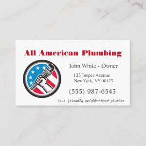Patriotic Cartoon Plumber Man Plumbing Service Business Card