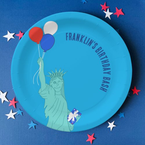 Patriotic Cartoon Statue of Liberty Birthday Party Paper Plates