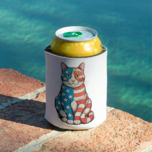 Patriotic Cat 4th Of July 250th Anniversary Can Cooler
