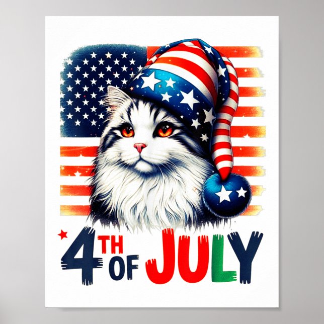 Patriotic Cat 4th Of July American Flag Funny Usa  Poster (Front)