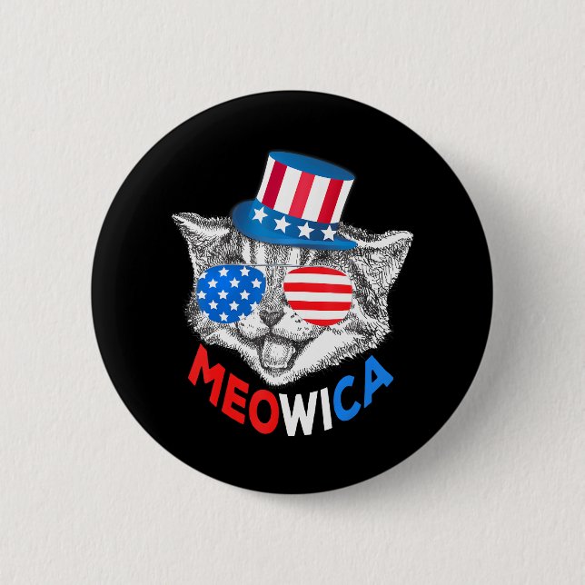 Patriotic Cat 4th of July American Flag Girls Button (Front)