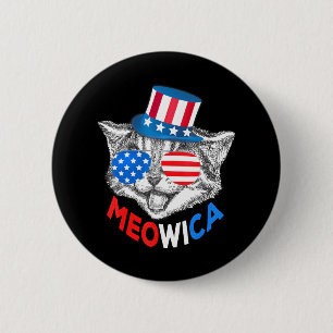 Patriotic Cat 4th of July American Flag Girls Button