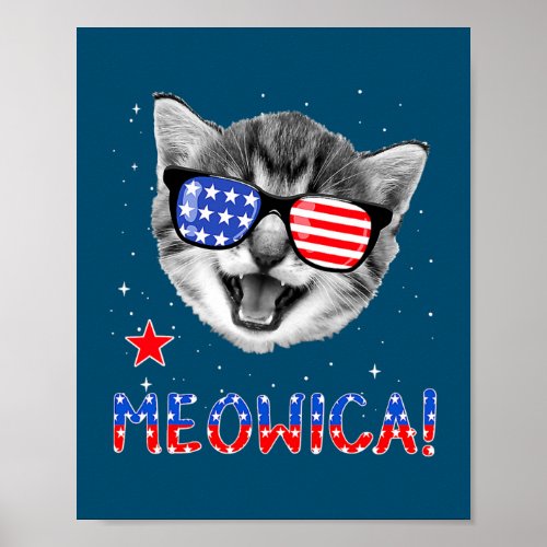 Patriotic Cat 4th of July Meowica American Flag  Poster