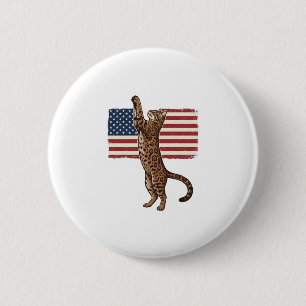 Patriotic Cat American Flag Vintage Vector Design_ Button