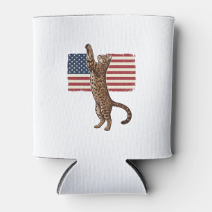 Patriotic Cat American Flag Vintage Vector Design_ Can Cooler
