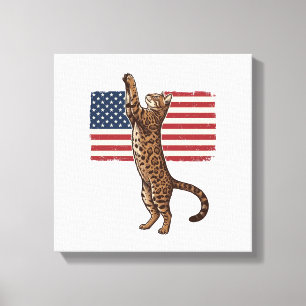 Patriotic Cat American Flag Vintage Vector Design_ Canvas Print