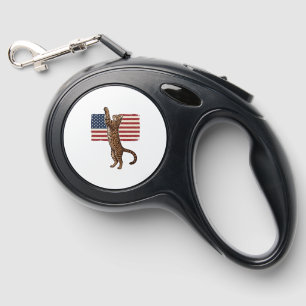 Patriotic Cat American Flag Vintage Vector Design_ Retractable Pet Leash