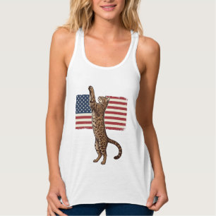 Patriotic Cat American Flag Vintage Vector Design_ Tank Top