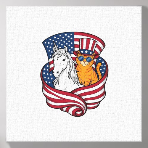 Patriotic Cat and Unicorn Vintage Vector Design_1 Canvas Photo Tile