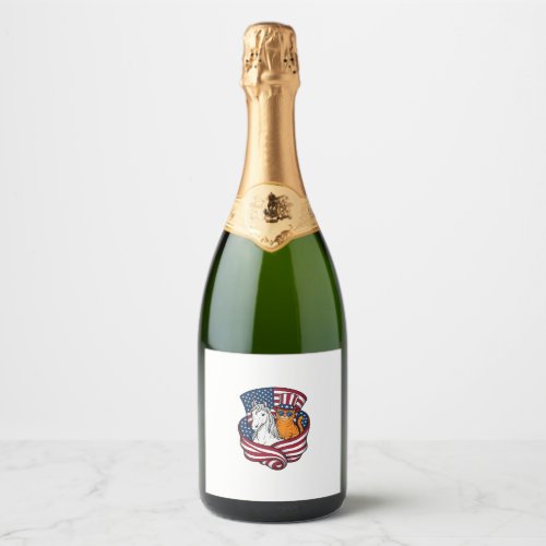 Patriotic Cat and Unicorn Vintage Vector Design_1 Sparkling Wine Label