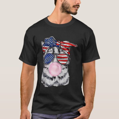 Patriotic Cat Blowing Bubble Gum 4th Of July Cat B T_Shirt