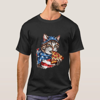Patriotic Cat Eats Pizza 4Th Of July American Flag T-Shirt