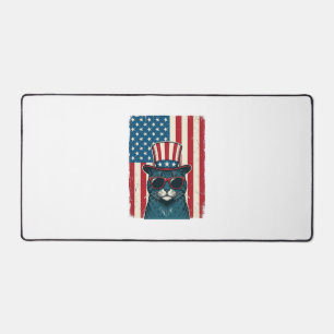 Patriotic Cat Flag Vintage Engraving Shirt Design_ Desk Mat