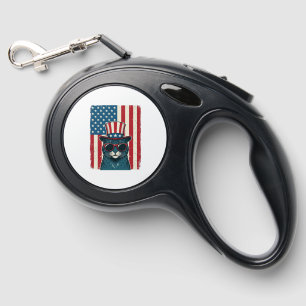 Patriotic Cat Flag Vintage Engraving Shirt Design_ Retractable Pet Leash