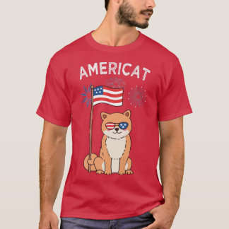 Patriotic Cat Happy 4th of July Fireworks America T-Shirt