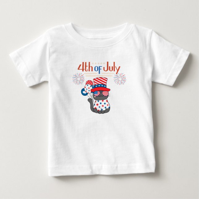 Patriotic cat July 4th holiday Baby T-Shirt (Front)