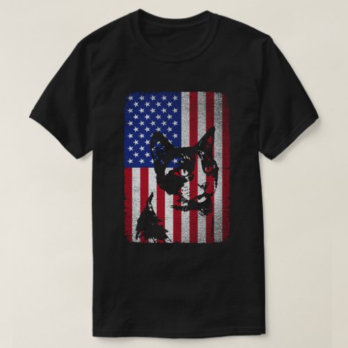 Patriotic Cat Lover 4th of July USA American Flag T_Shirt