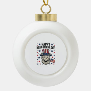 Patriotic Cat Meow-Morial Day Vintage Vector Desig Ceramic Ball Christmas Ornament