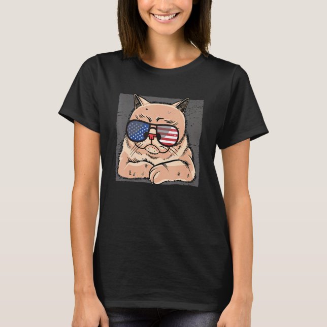 Patriotic Cat Meowica 4th Of July Kitten Feline Wh T-Shirt (Front)