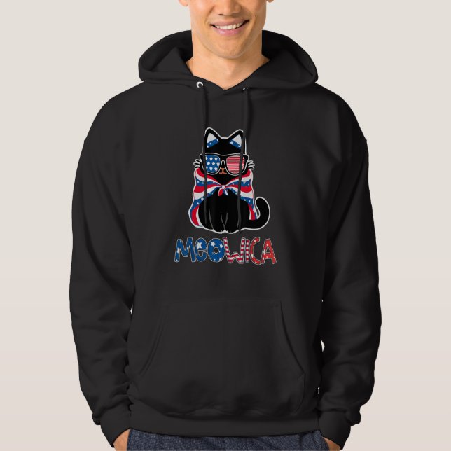 Patriotic Cat Meowica Sunglasses 4th of July Funny Hoodie (Front)